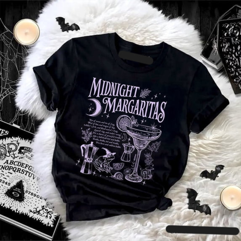 Midnight Margaritas Halloween T Shirt, Whimsical Tee For Drinking Witches Black